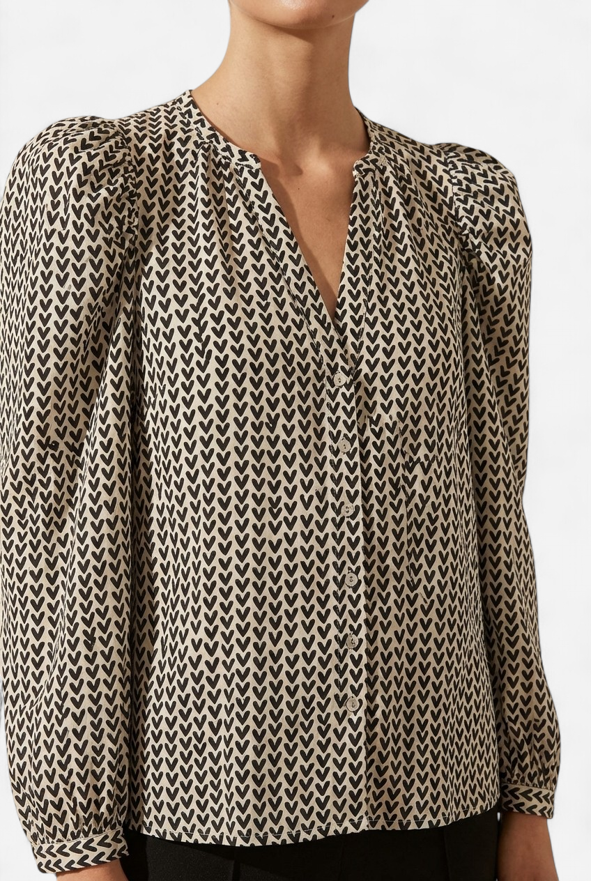 Puffed Sleeve Heart Print Shirt