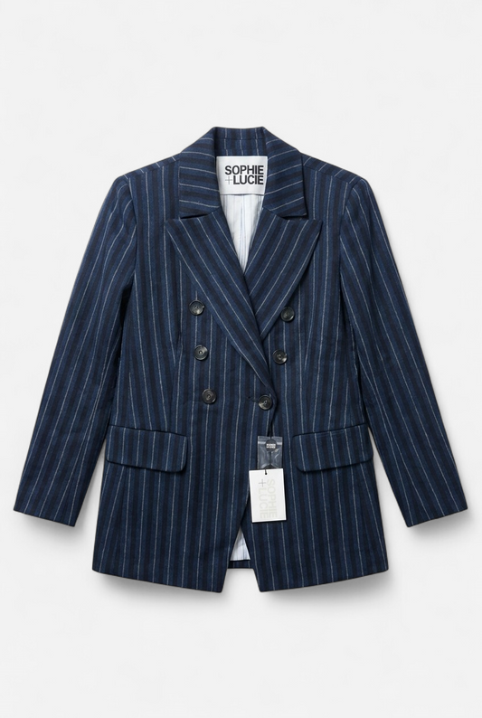 Blazer cruzada azul marino rayas