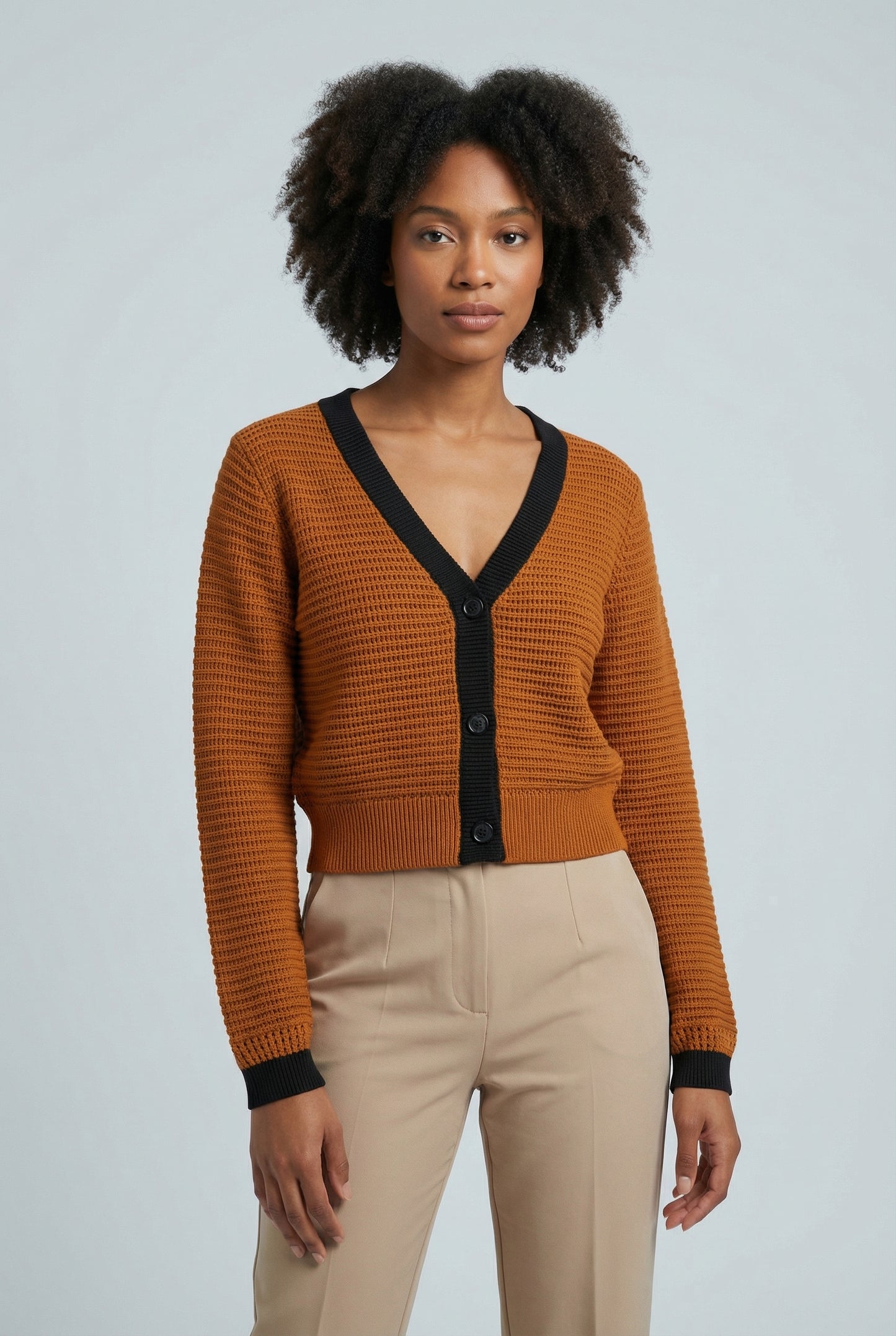 Brown openwork knit sweater