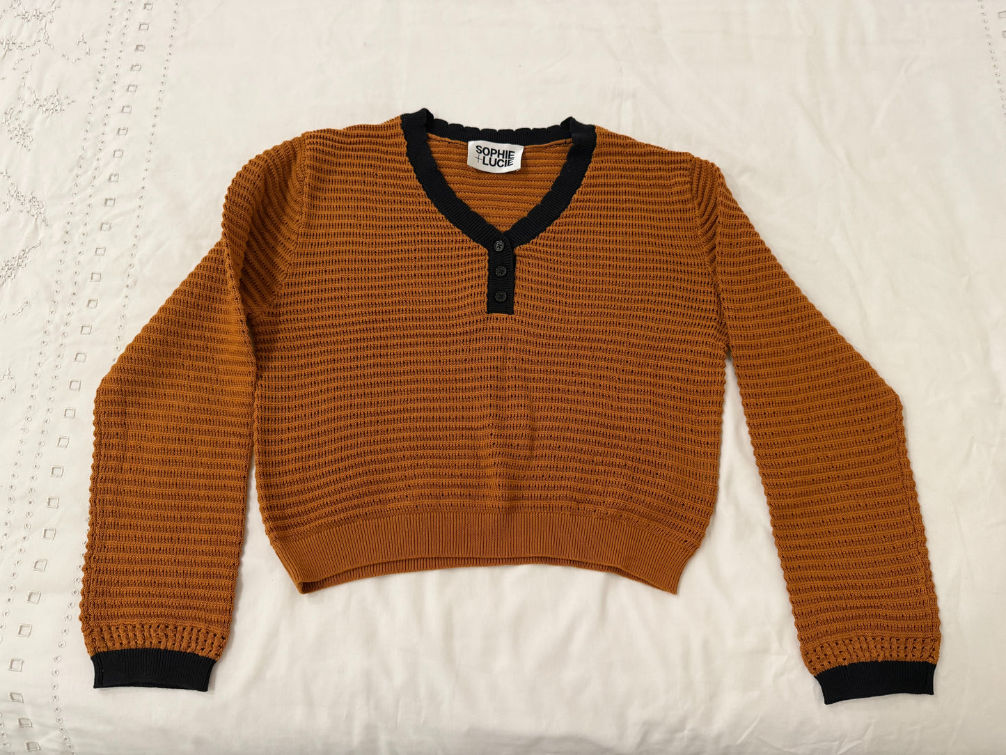 Brown openwork knit sweater