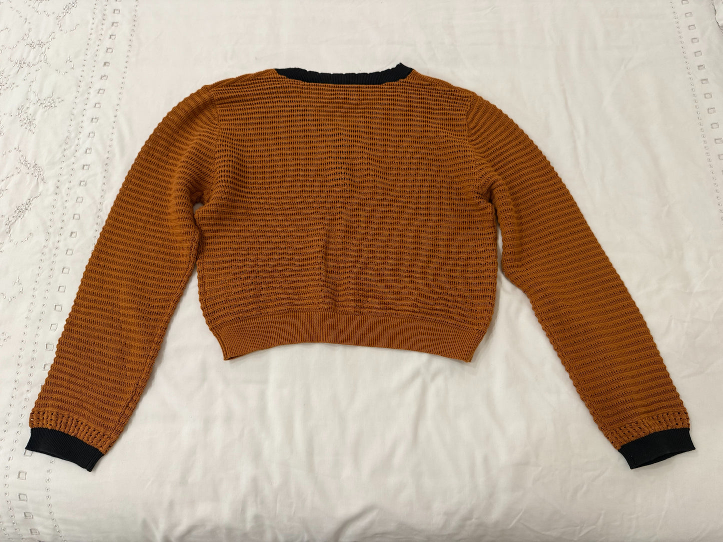 Brown openwork knit sweater