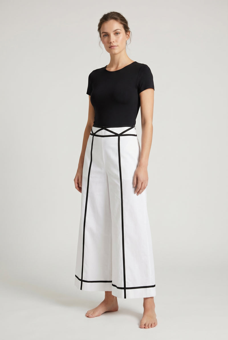 White cotton ribbon trousers