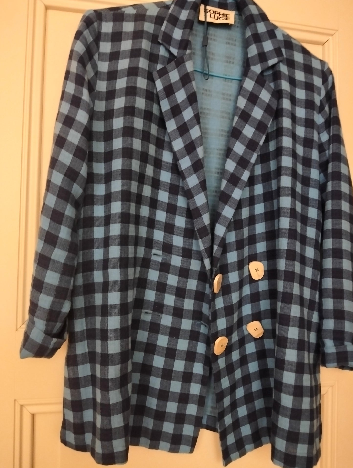 CHAQUETA CRUZADA BOTONES CUADRO AZUL