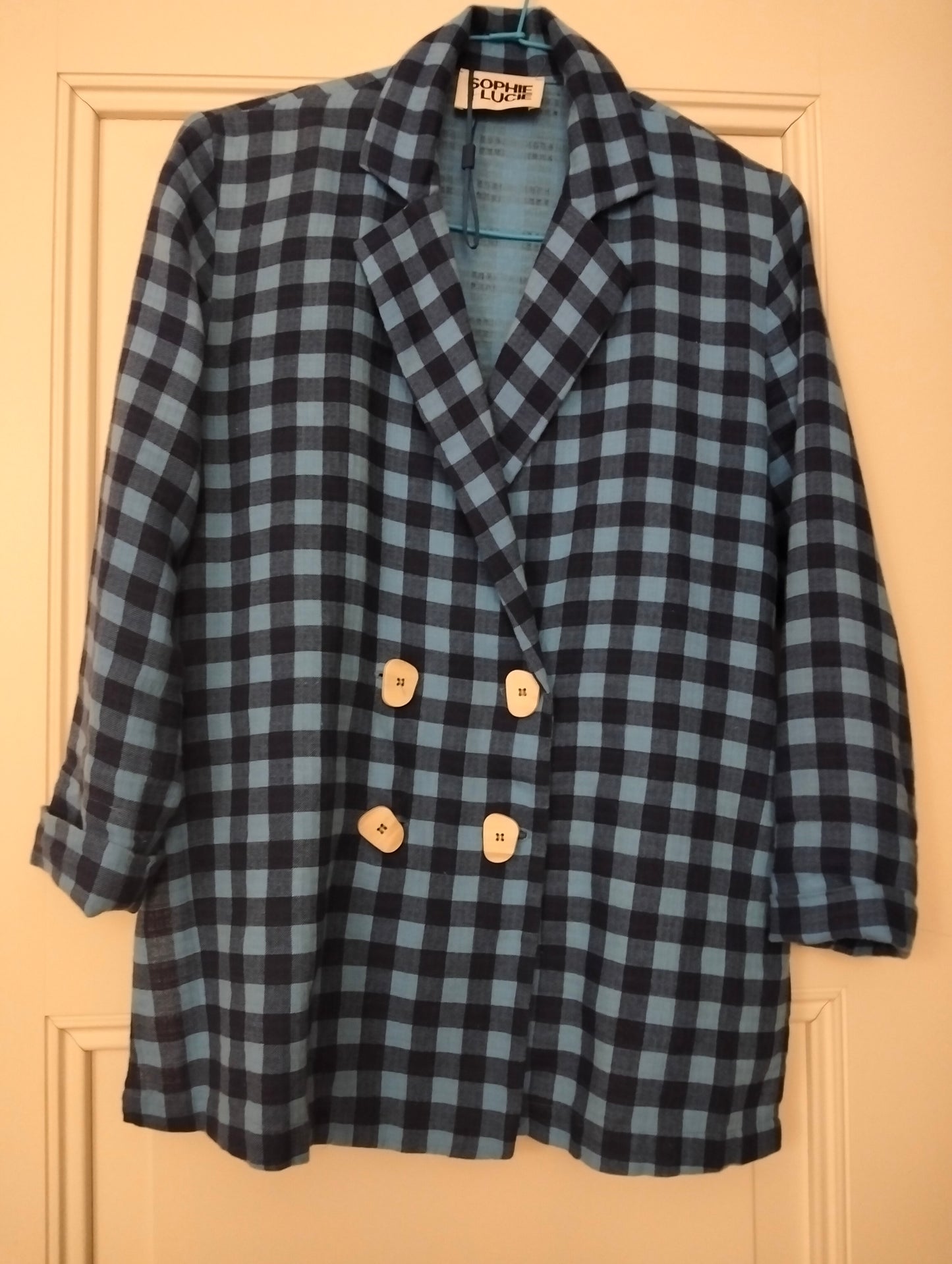 CHAQUETA CRUZADA BOTONES CUADRO AZUL