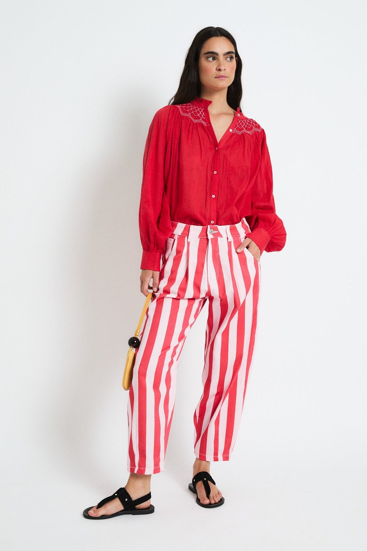 JEANS BOYFRIEND BARRAS ROJO