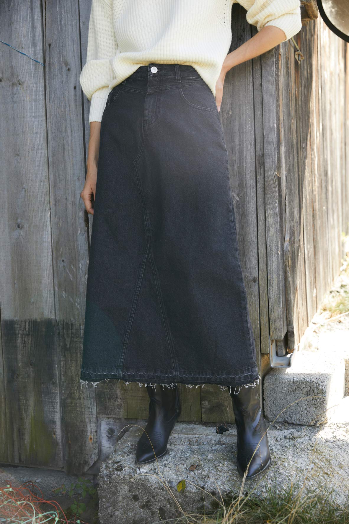 Black denim skirt