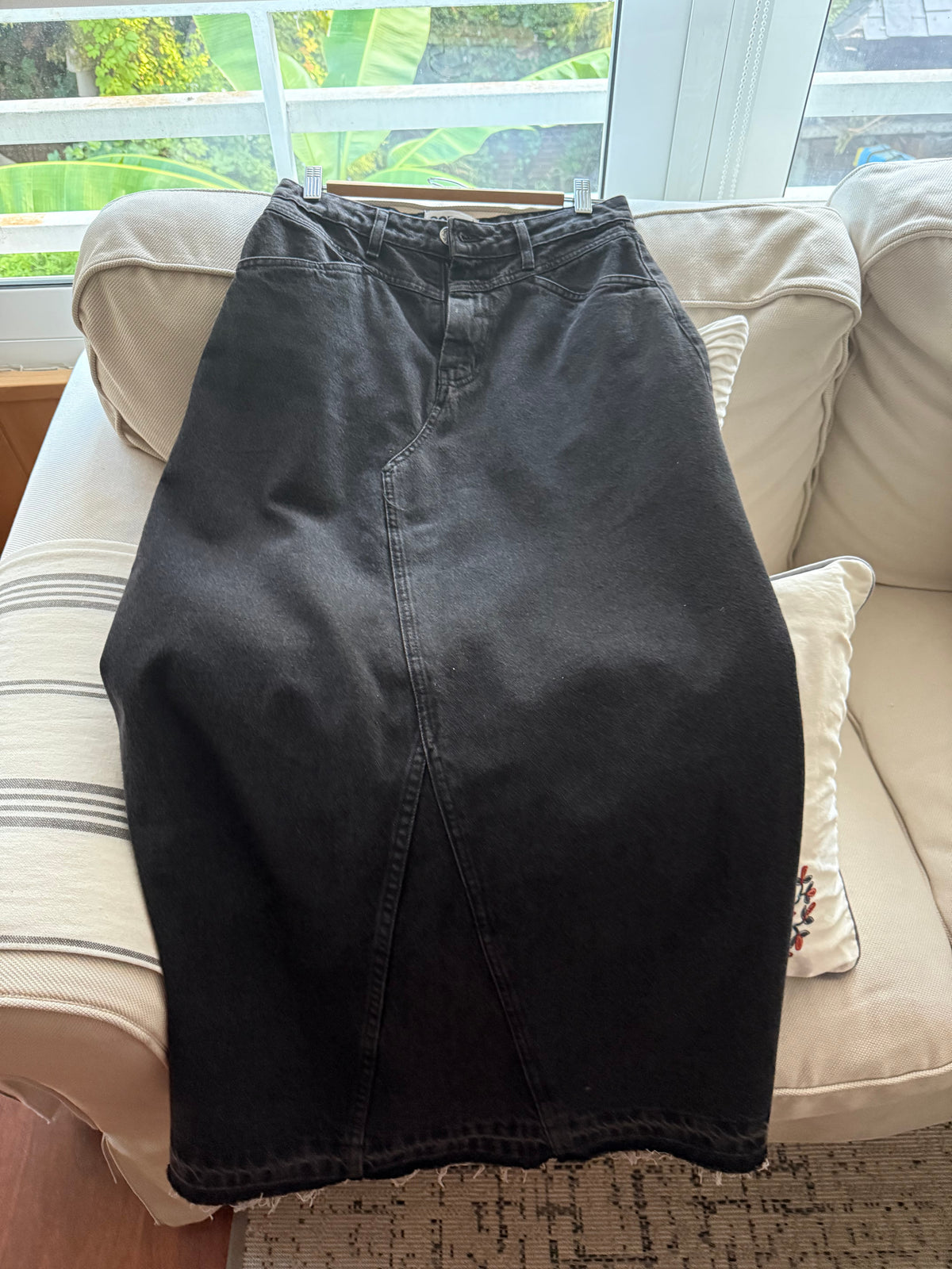 Black denim skirt