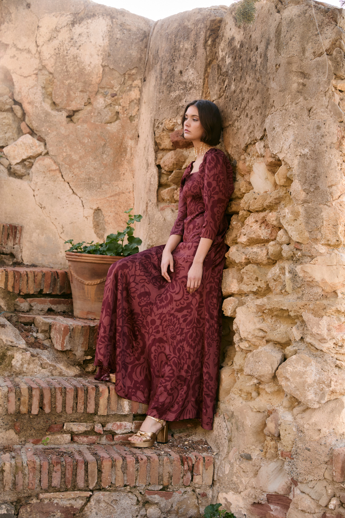 RAMONA DAMASK TERRACOTTA DRESS
