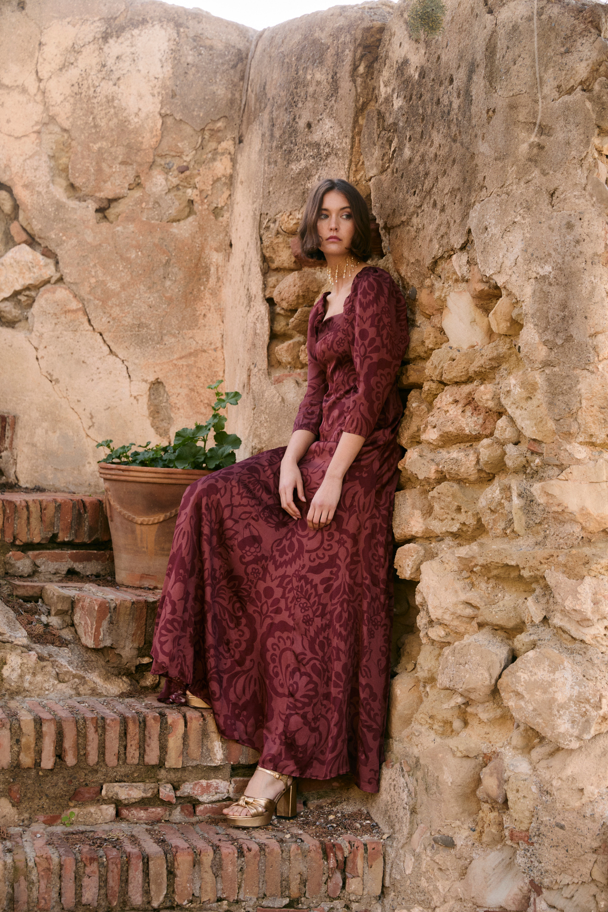 RAMONA DAMASK TERRACOTTA DRESS