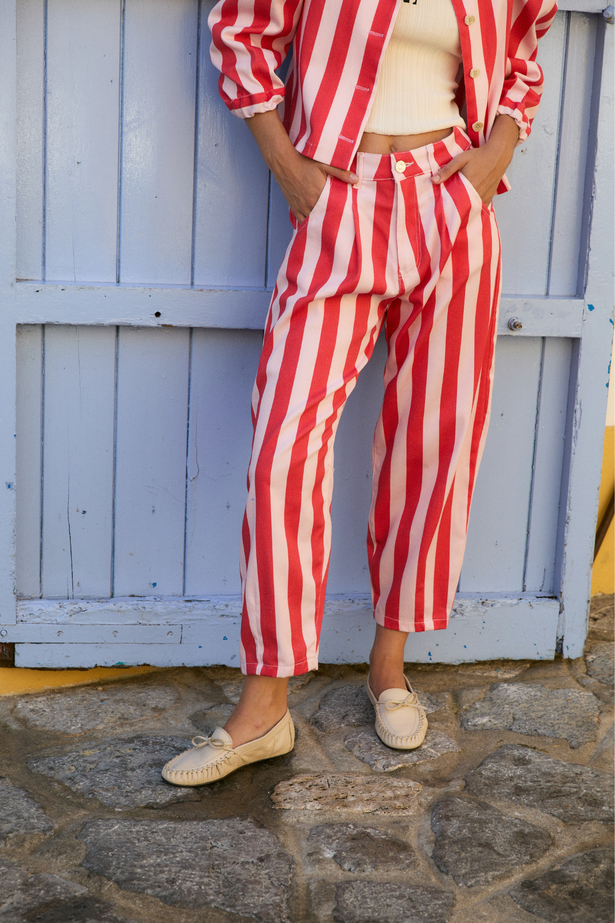 RED STRIPED BOYFRIEND JEANS