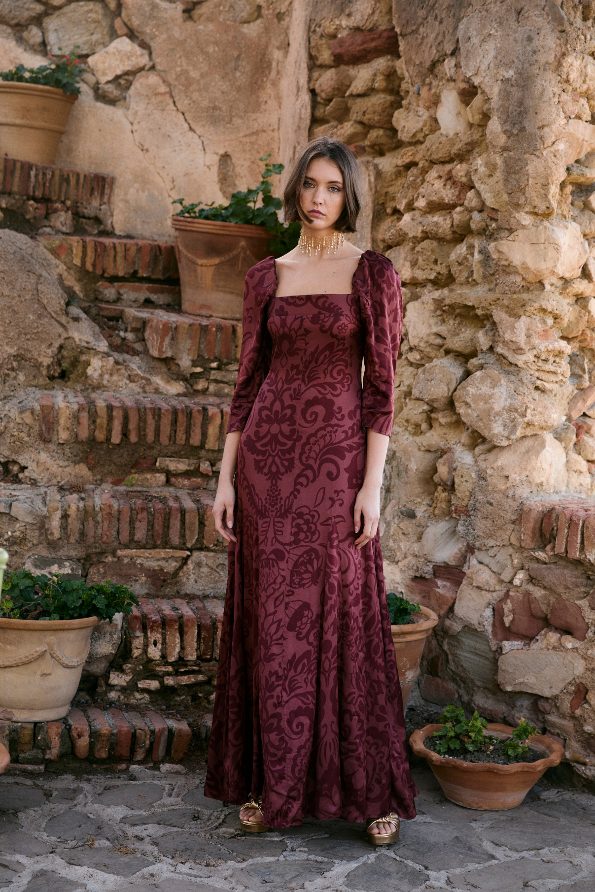 RAMONA DAMASK TERRACOTTA DRESS