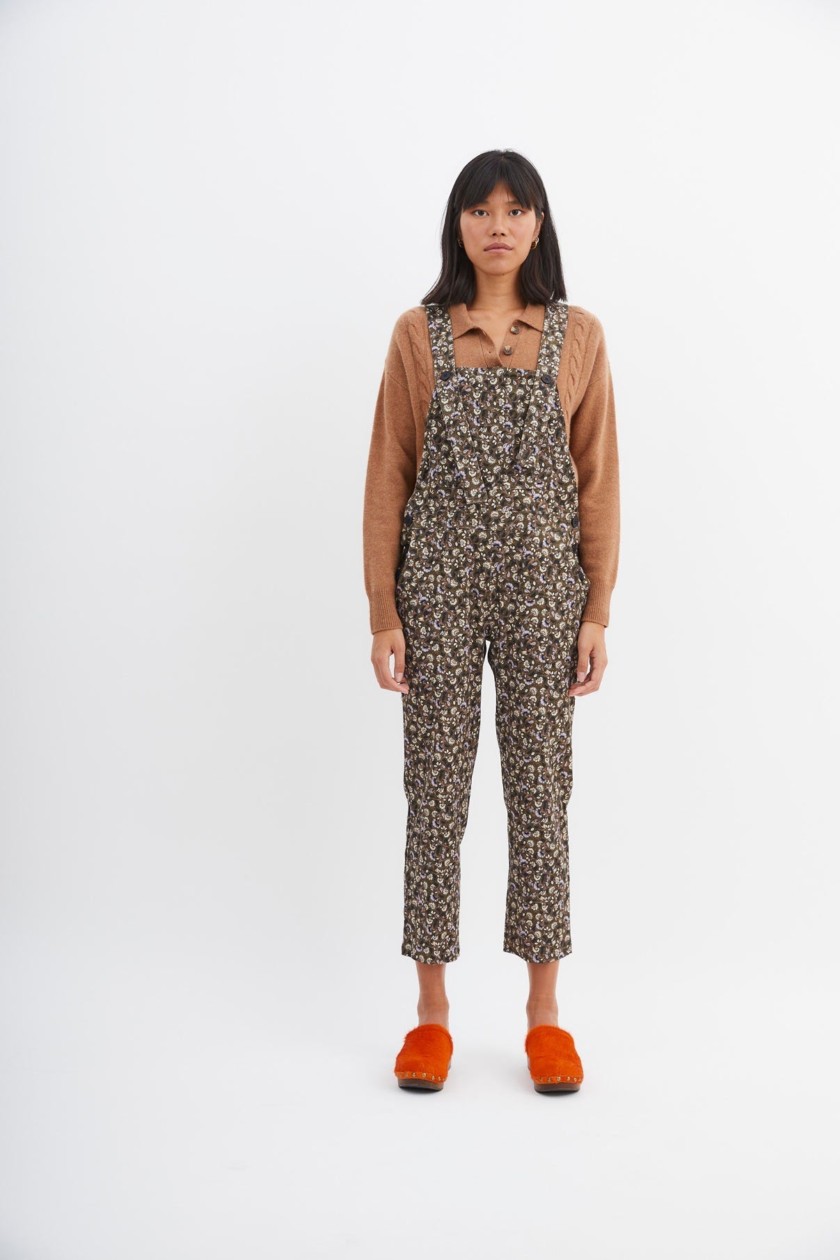 KHAKI FLOWER OVERALLS