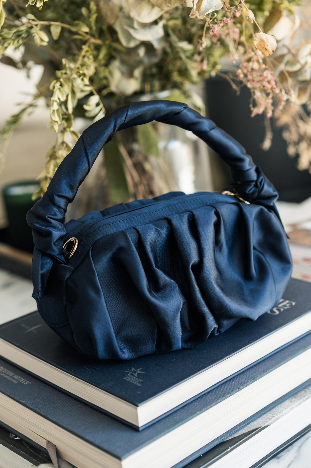 MOI&SASS NAVY SATIN BAG