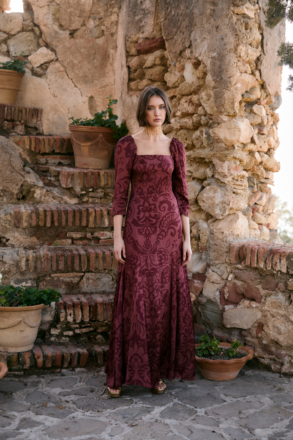 RAMONA DAMASK TERRACOTTA DRESS