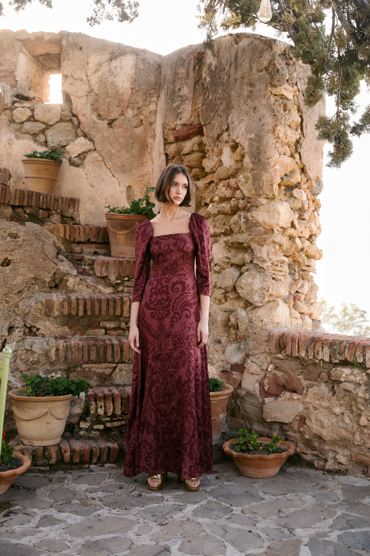 RAMONA DAMASK TERRACOTTA DRESS
