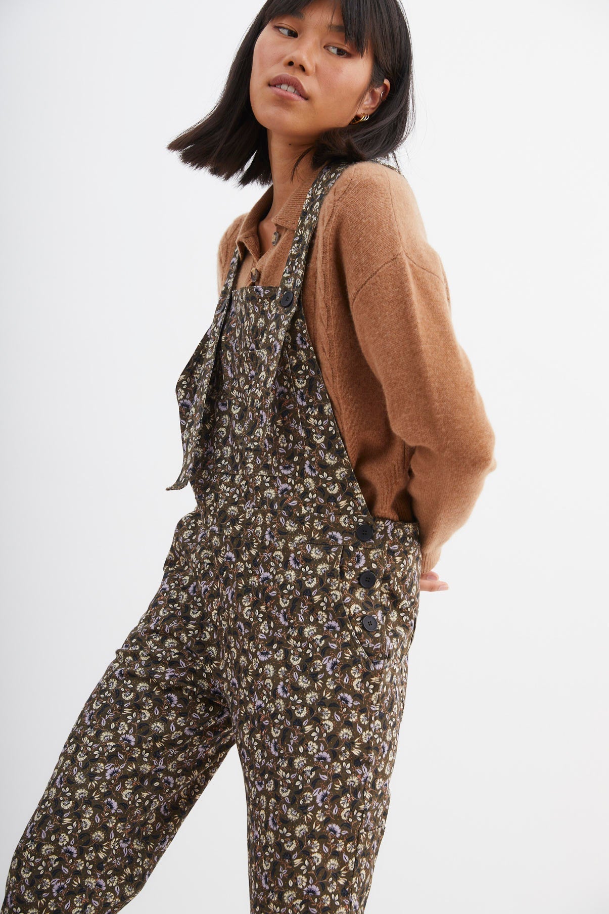 KHAKI FLOWER OVERALLS