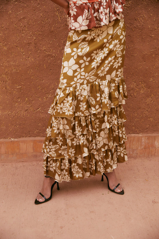 LOLA OLIVE FLOWER SKIRT