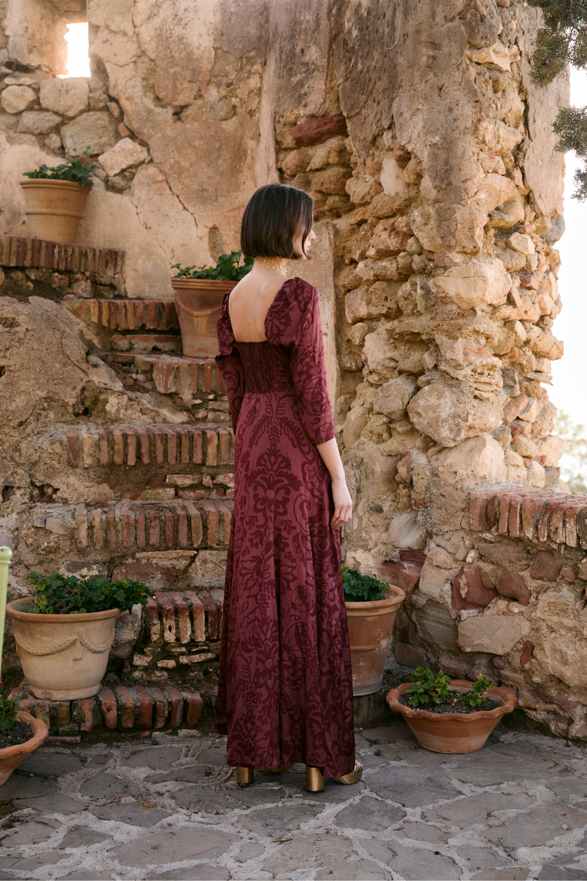 RAMONA DAMASK TERRACOTTA DRESS