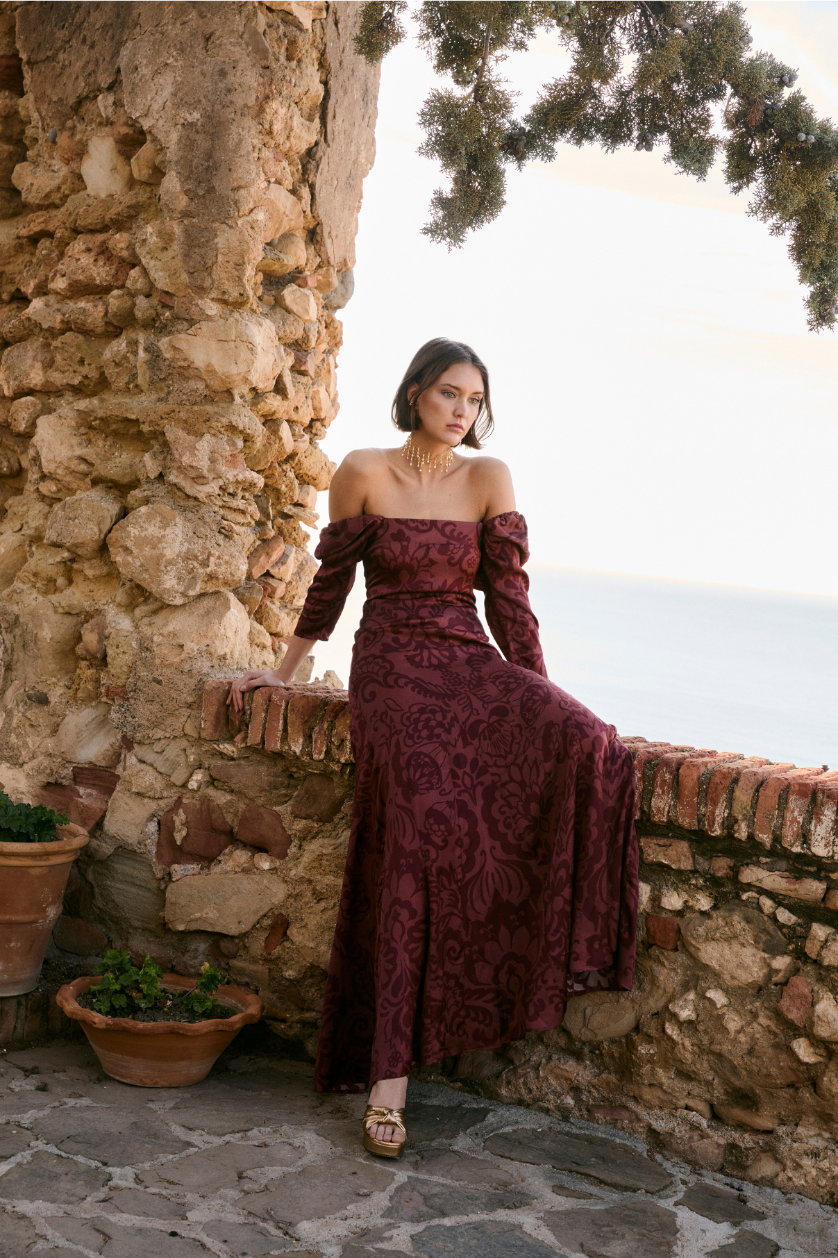 RAMONA DAMASK TERRACOTTA DRESS