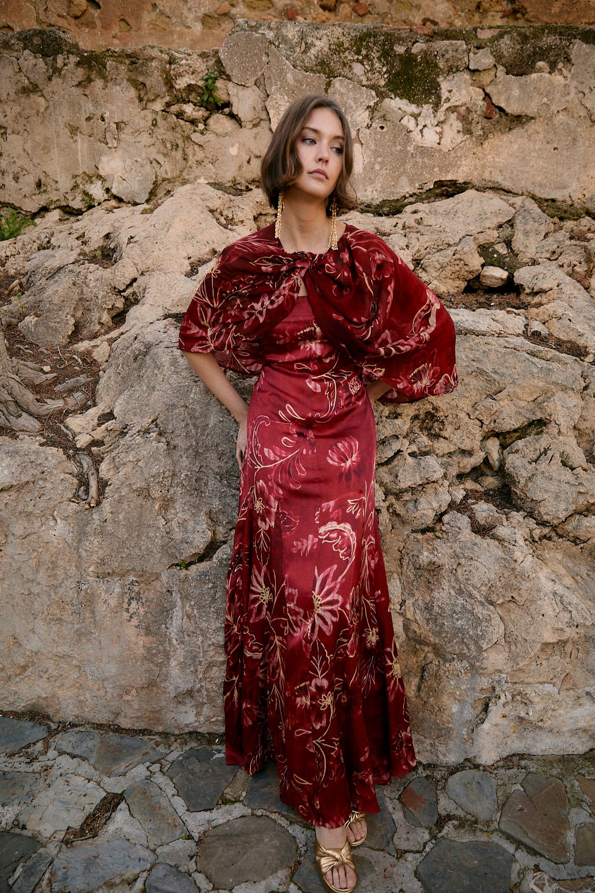 CORINTHIA CARMINE PEONY DRESS