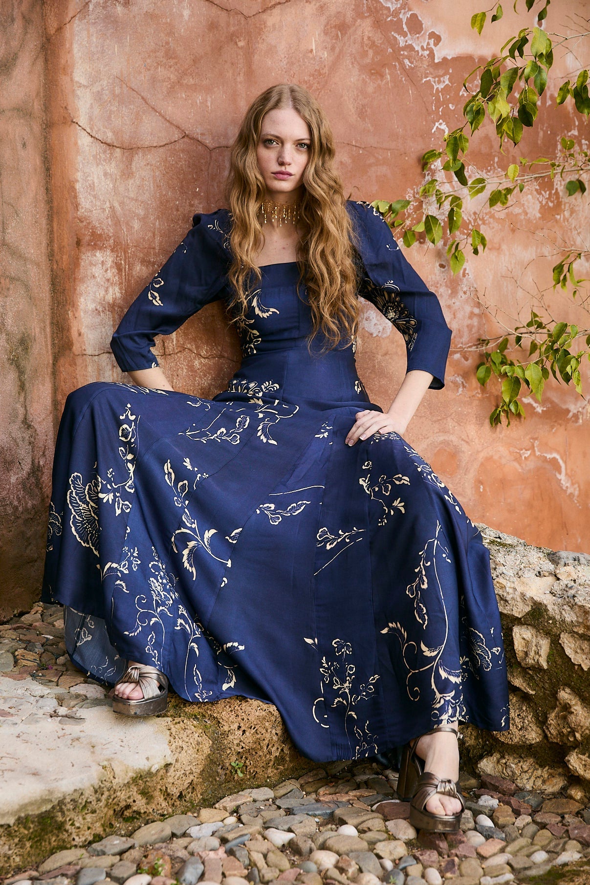 RAMONA BLUE BRANCHES DRESS