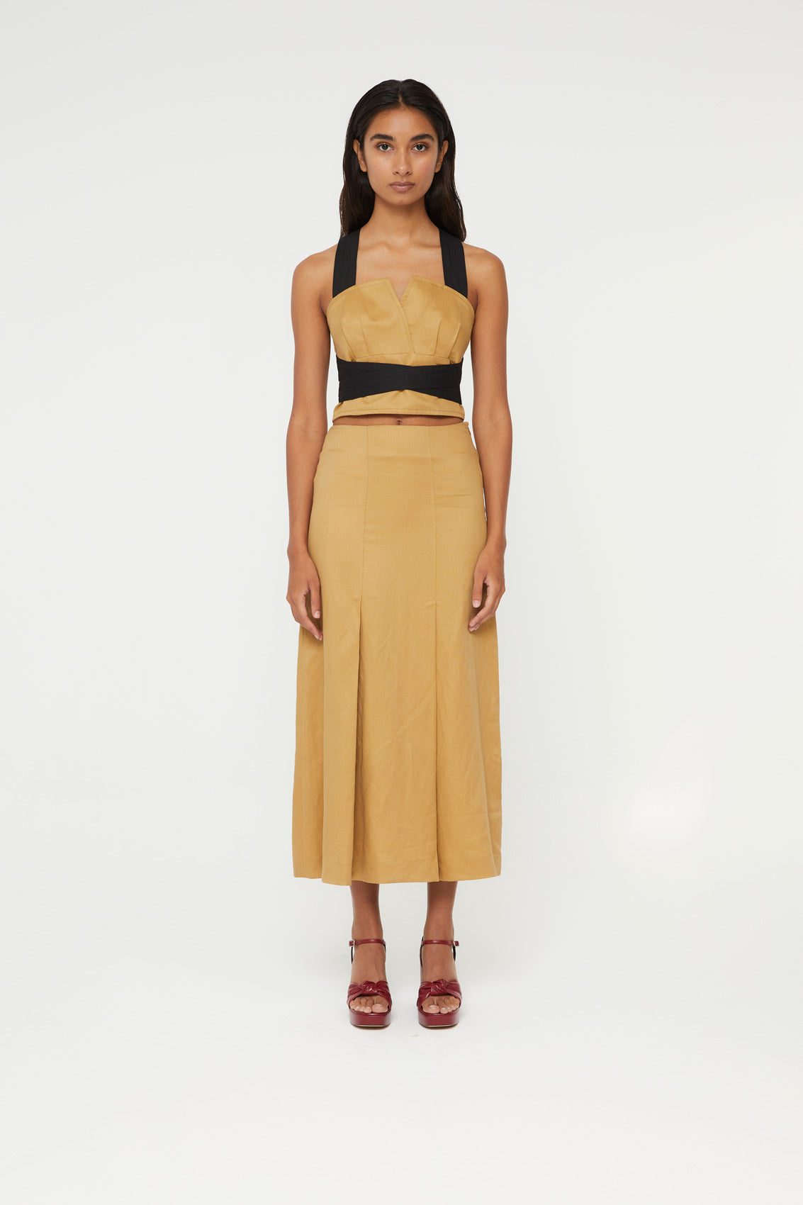 LEANDRA LINEN SKIRT OCHRE