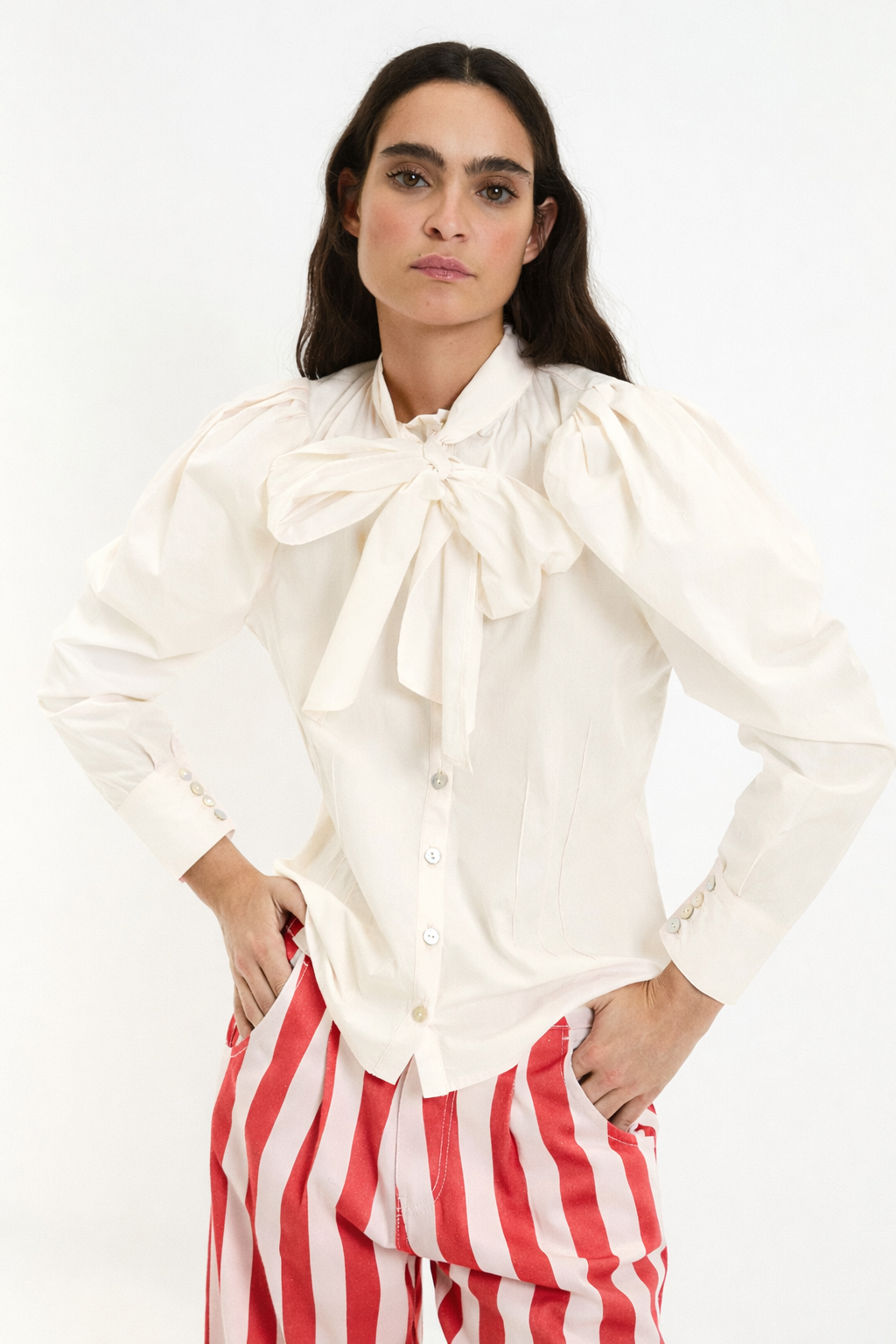 OFF-WHITE POPLIN BOW BLOUSE