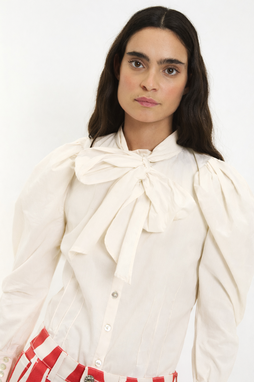 OFF-WHITE POPLIN BOW BLOUSE