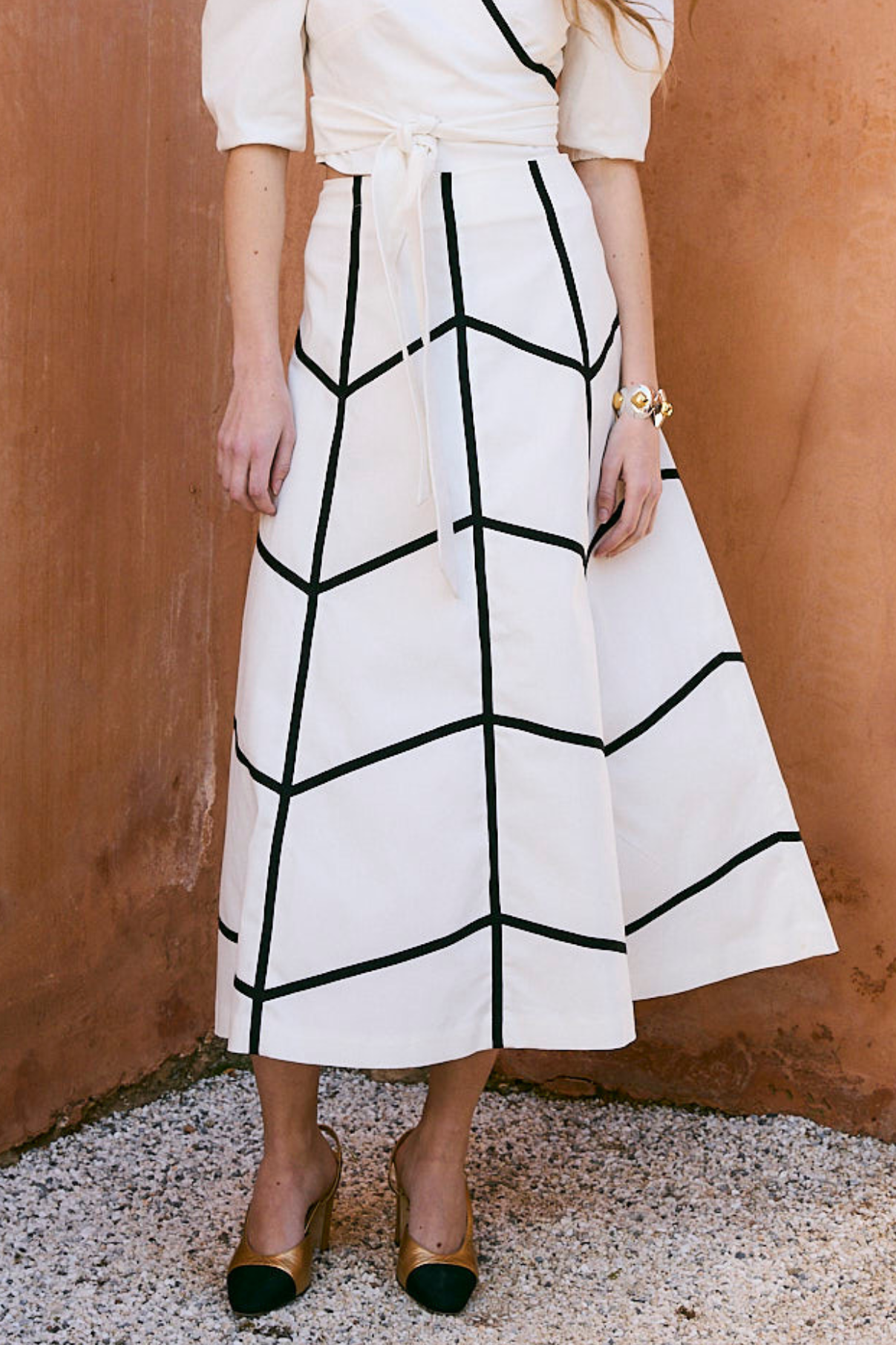 RAW COTTON HERRINGBONE SKIRT
