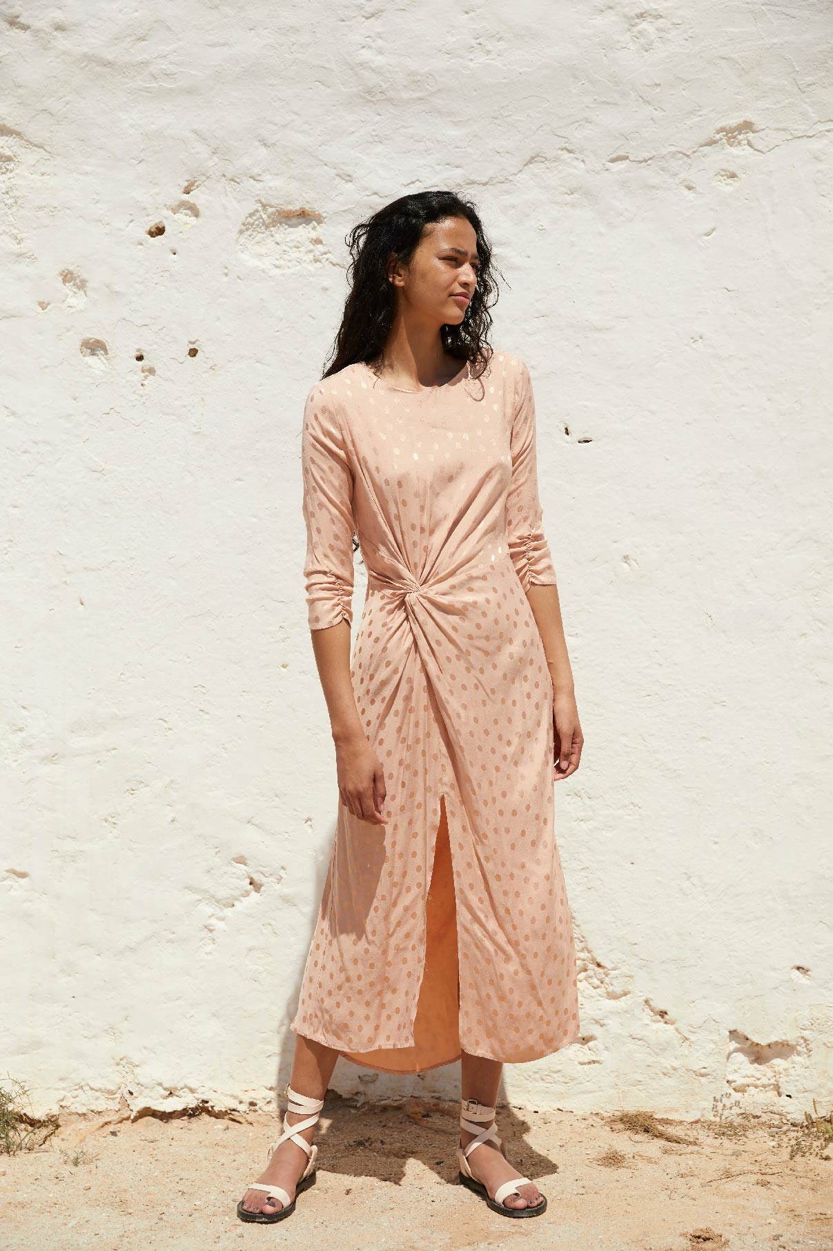 NUDE POLKA DOT JCQ KNOT DRESS