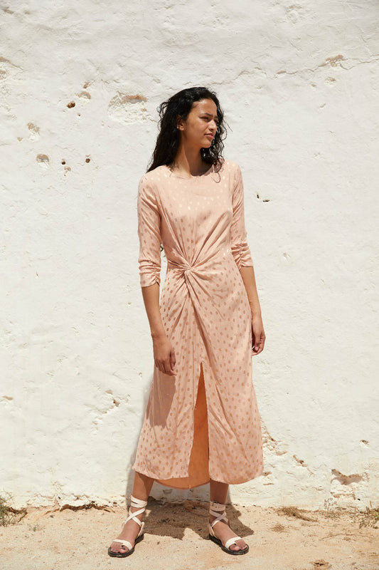 NUDE POLKA DOT JCQ KNOT DRESS