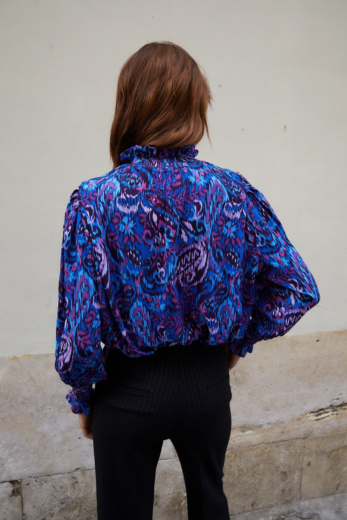 BLUSA CARMEN FLOR IKAT AZULON