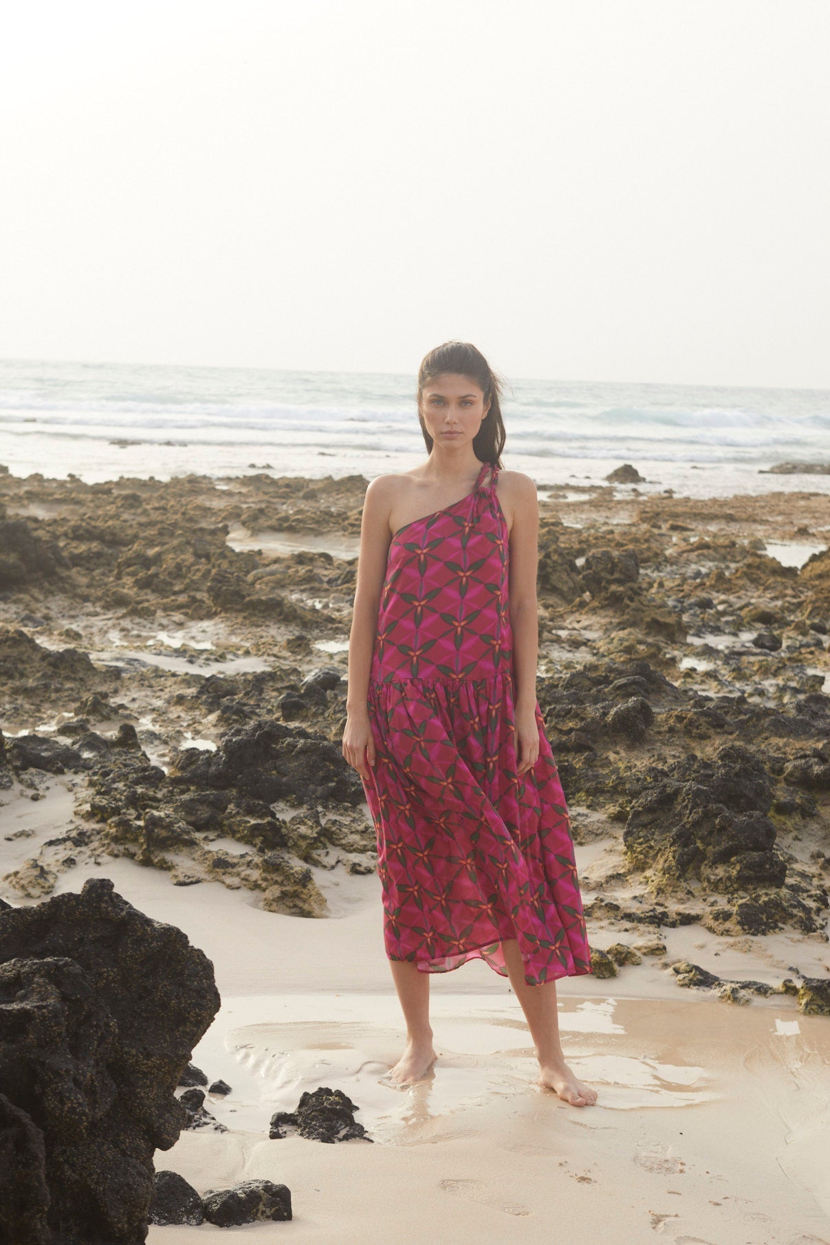 VESTIDO POLY TROPICANA FUCSIA