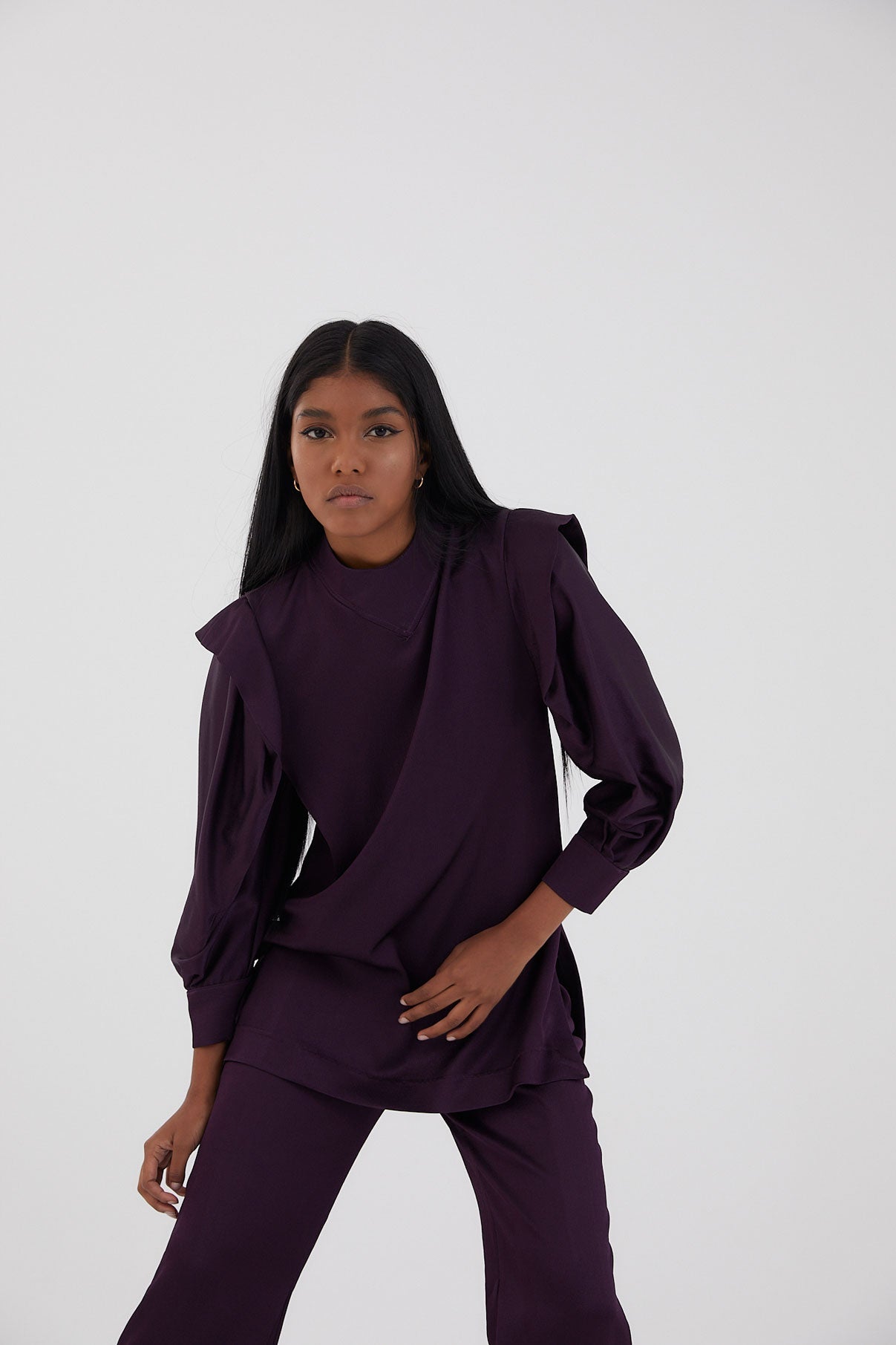 NICOL SATIN TUNIC EGGPLANT