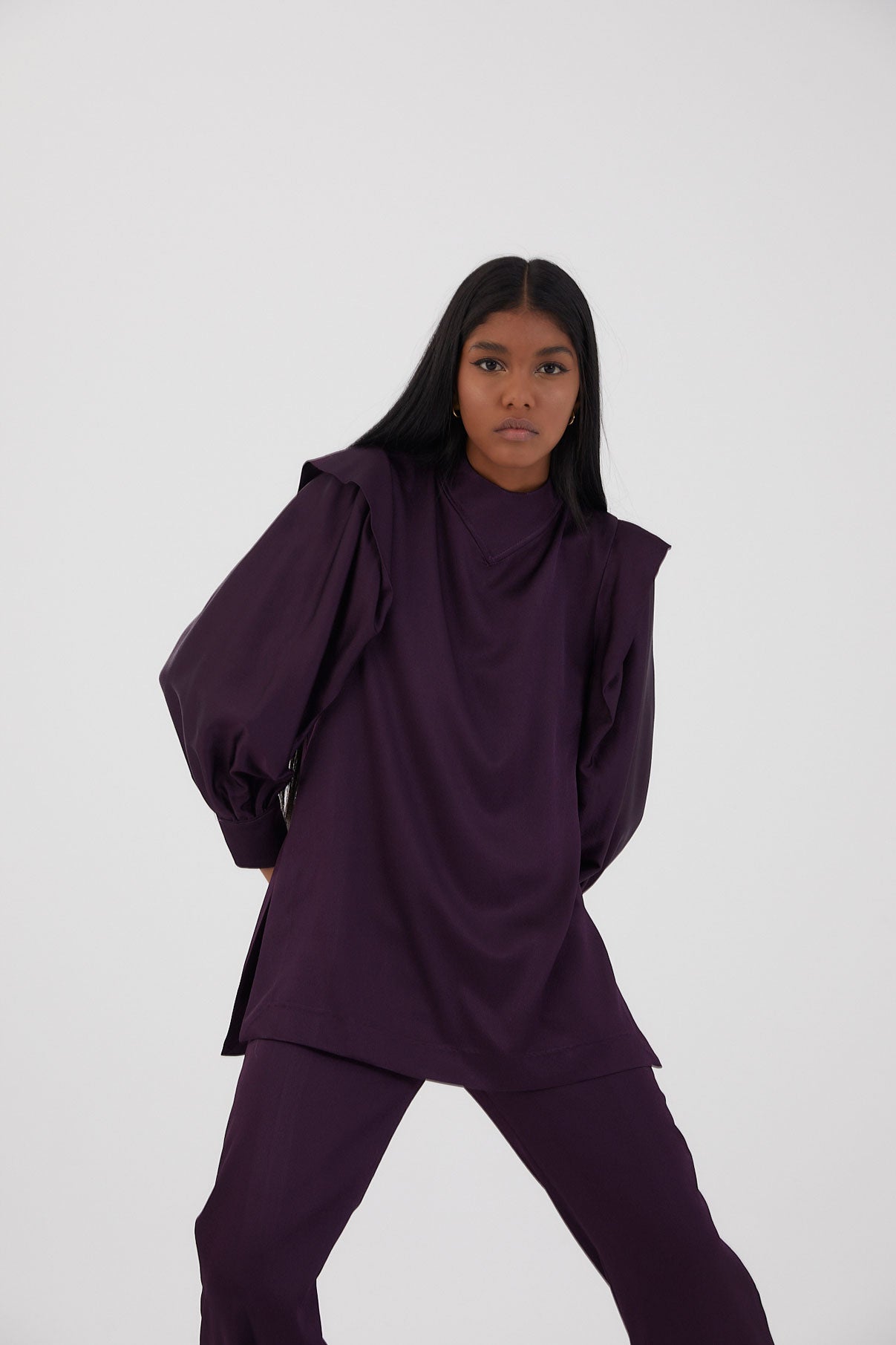 NICOL SATIN TUNIC EGGPLANT