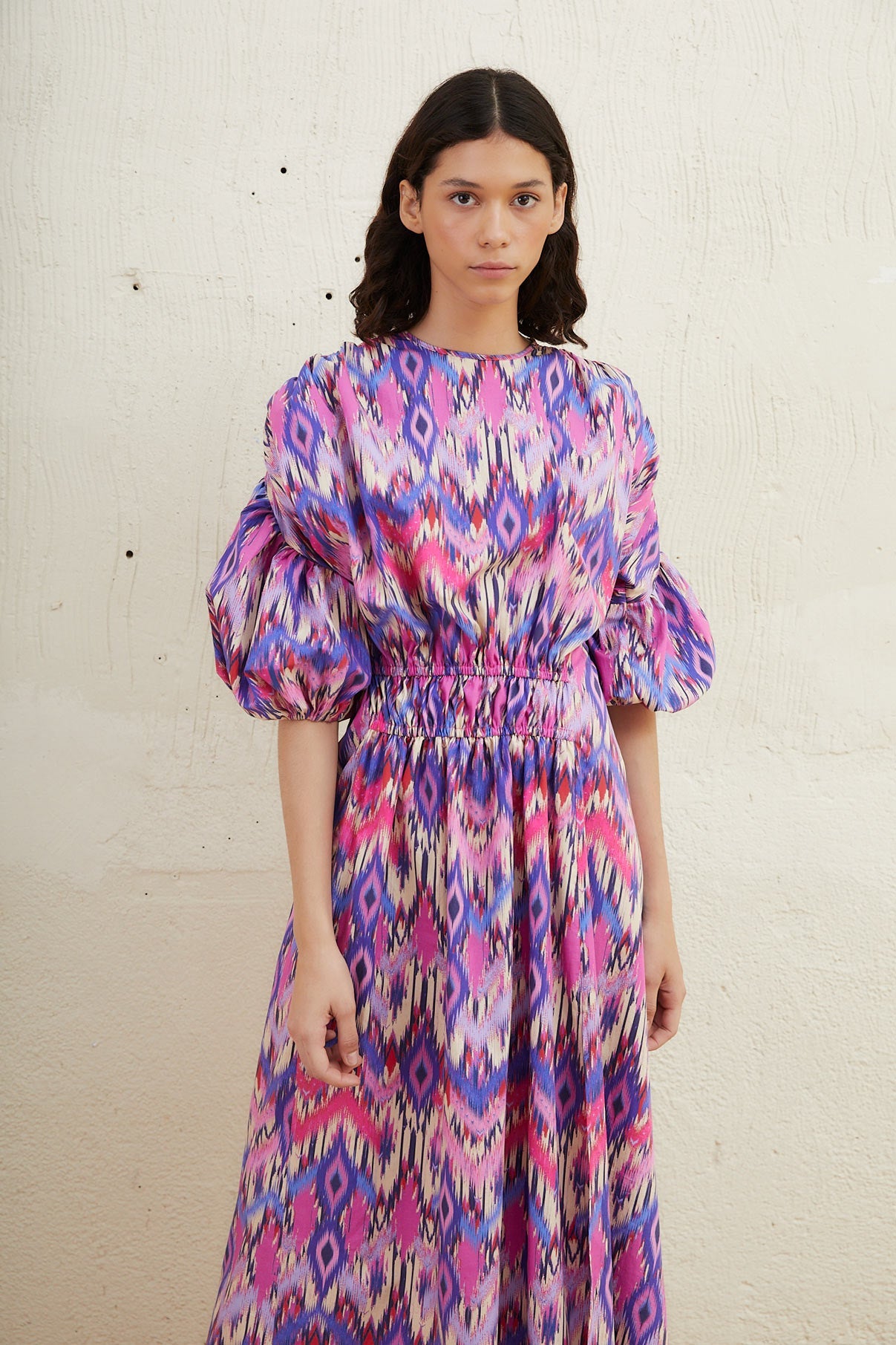 VESTIDO PATY IKAT FUCSIA