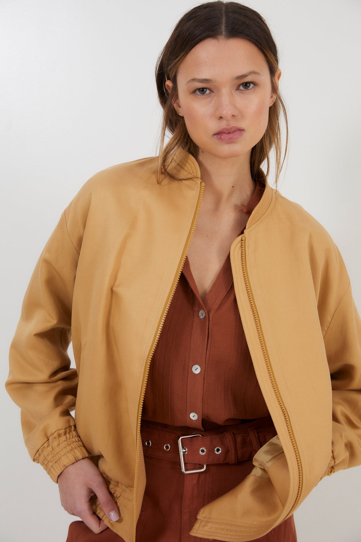 OCHRE LINEN BOMBER JACKET 