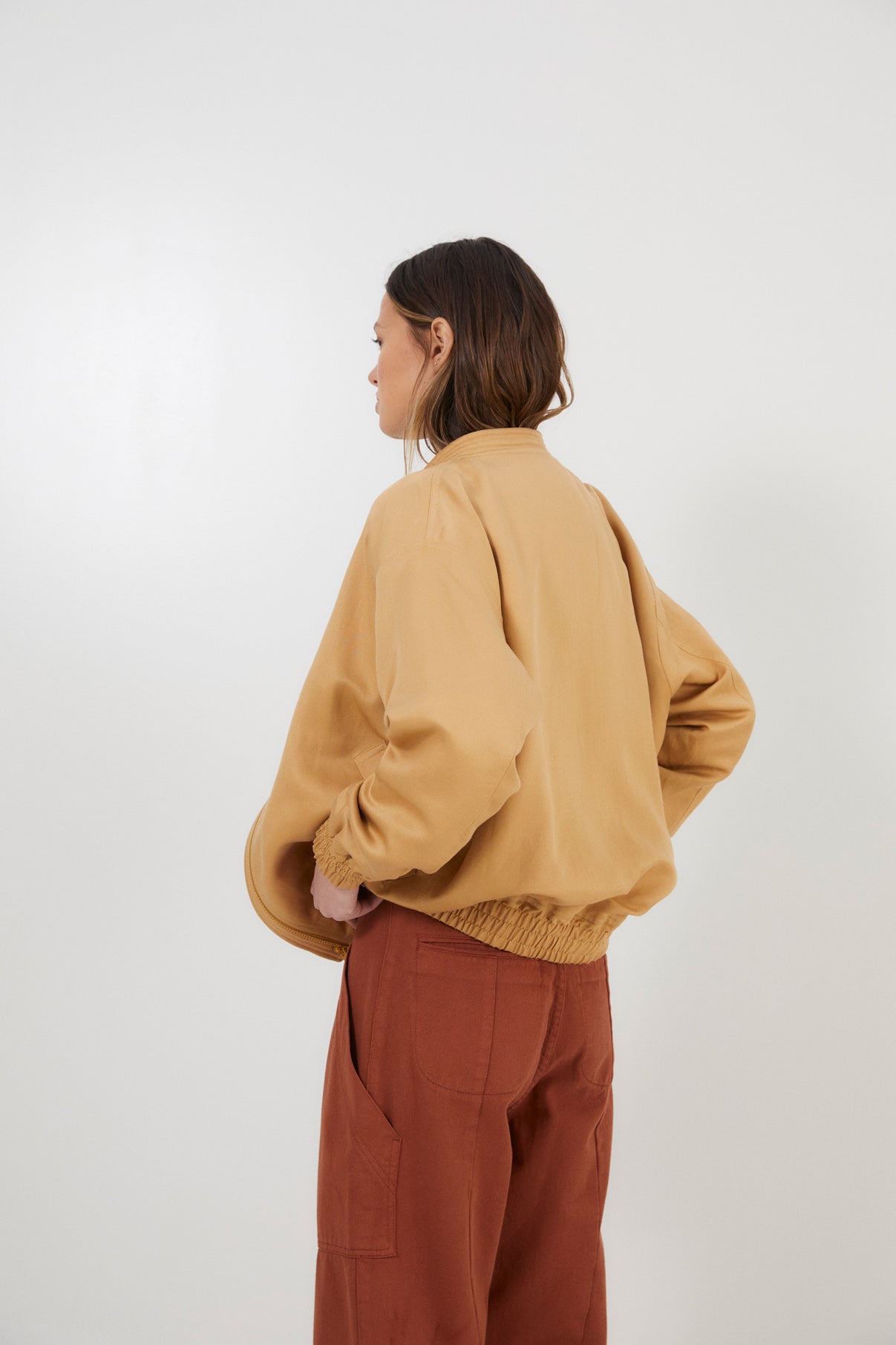 OCHRE LINEN BOMBER JACKET 