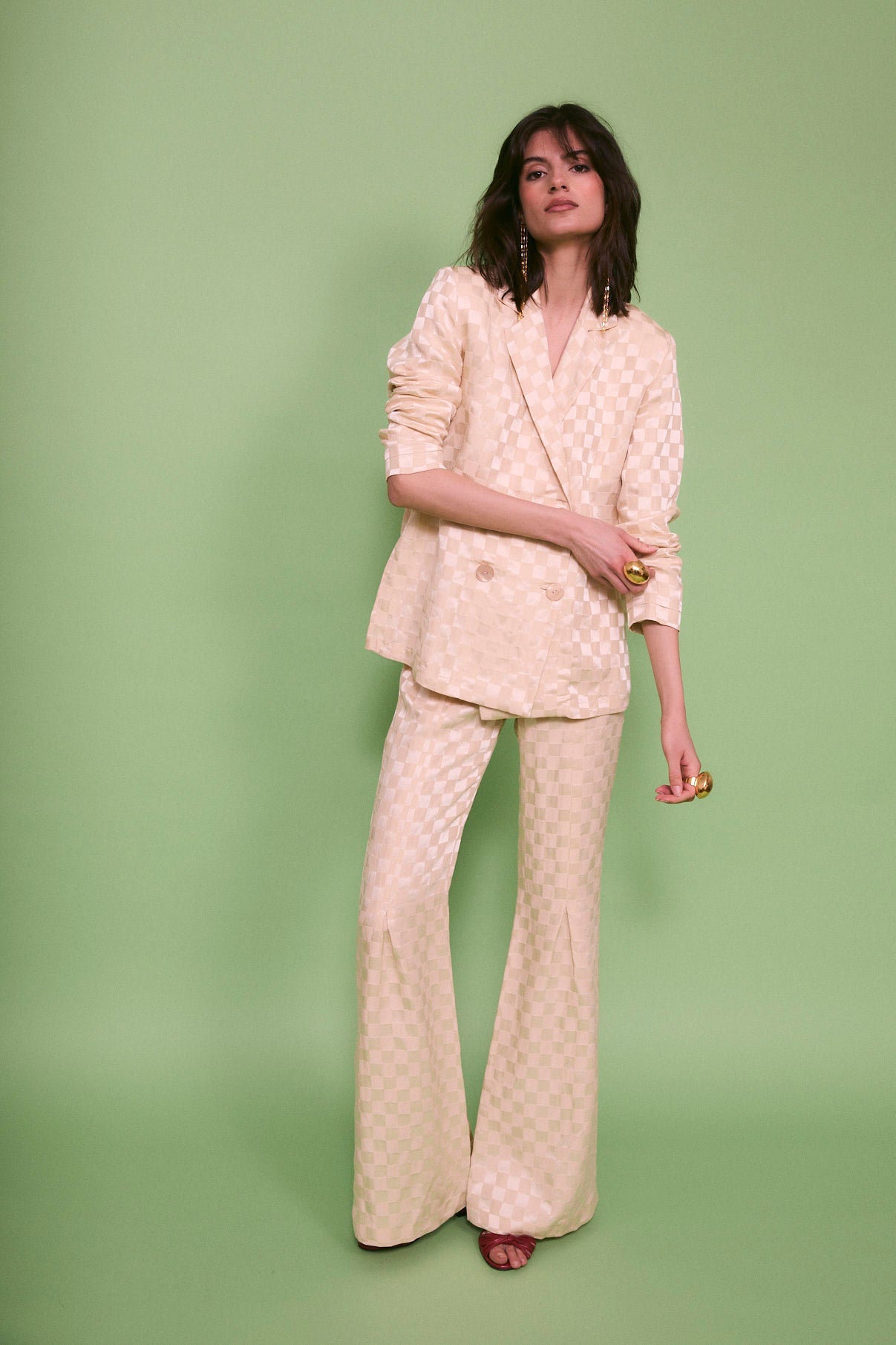 PANTALÓN PLIEGUE DAMA CREMA