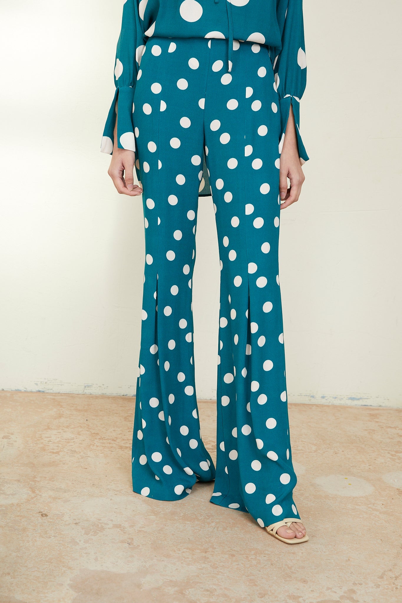 SMALL COBALT POLKA DOT PLEAT PANTS