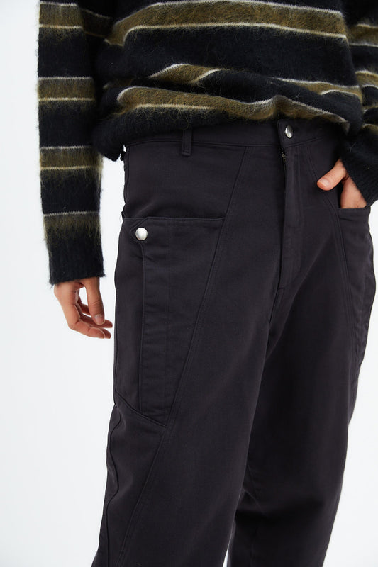 BLACK TWILL CARGO JEANS