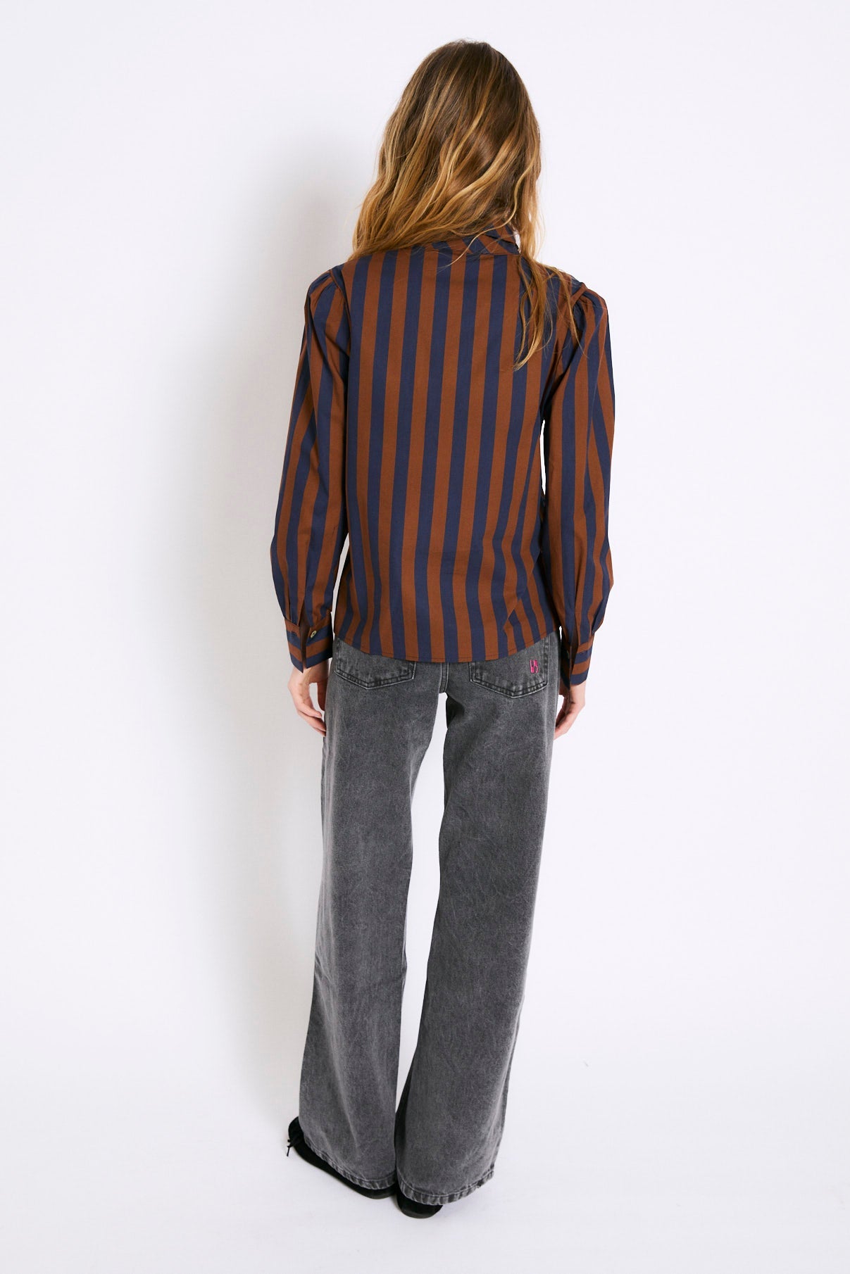 BLUE STRIPED BOW BLOUSE