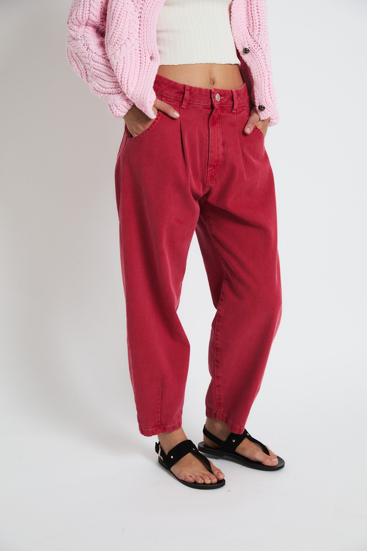 RED TWILL BOYFRIEND JEANS