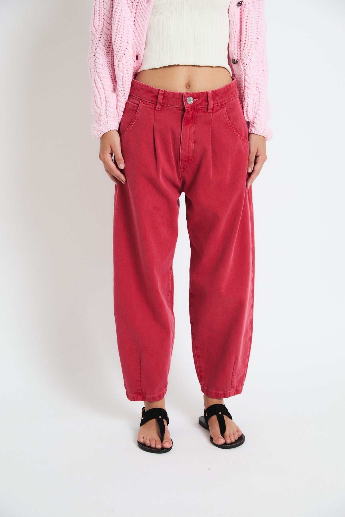 RED TWILL BOYFRIEND JEANS