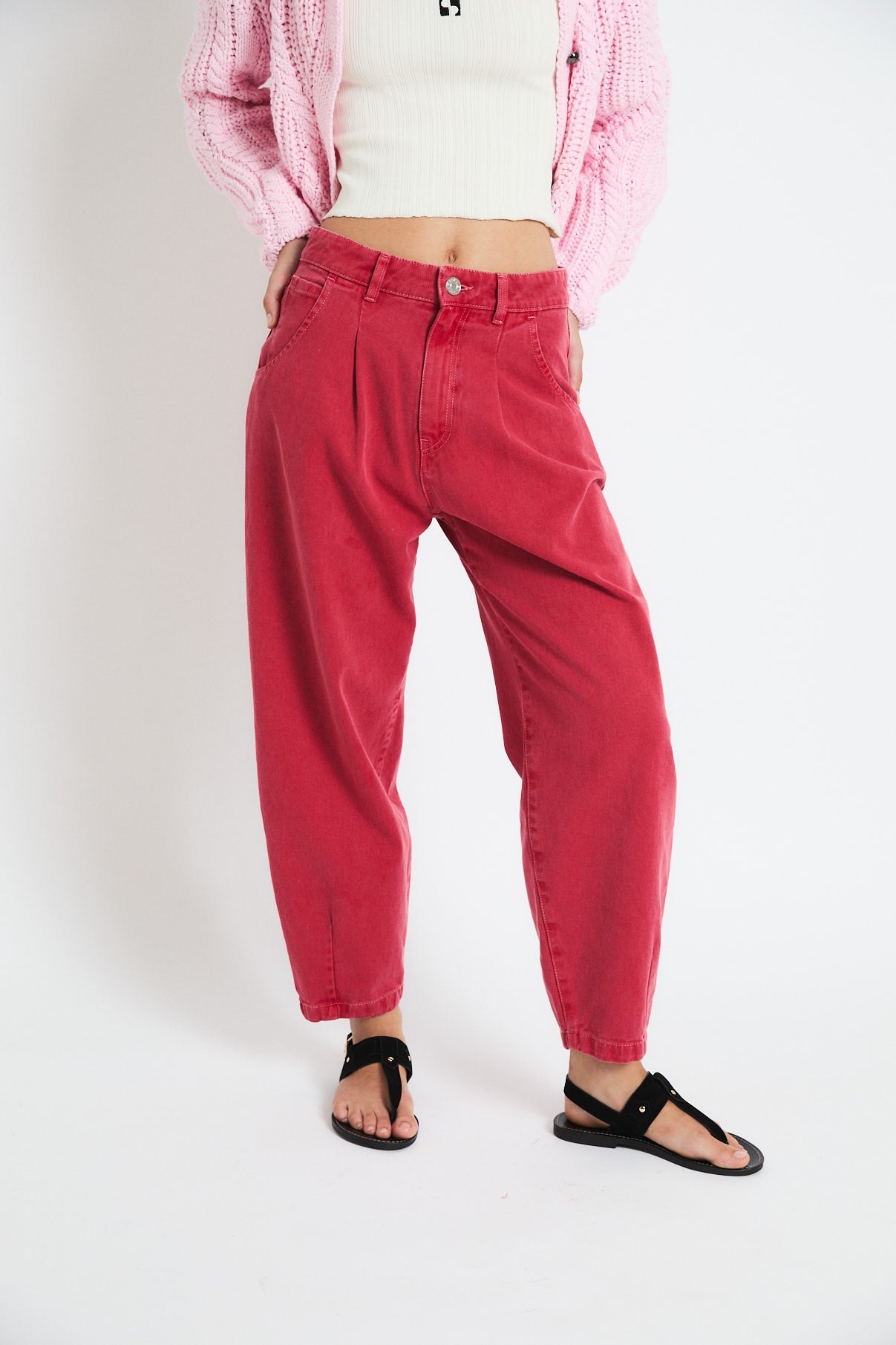 RED TWILL BOYFRIEND JEANS