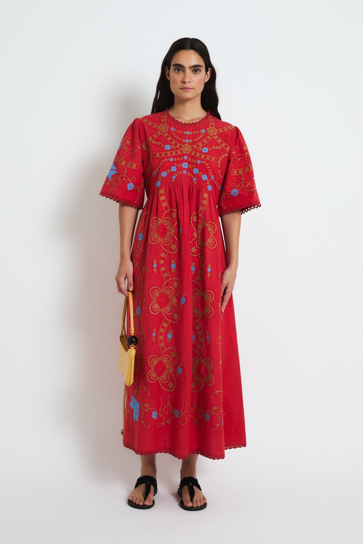 POPPY EMBROIDERY DRESS RED