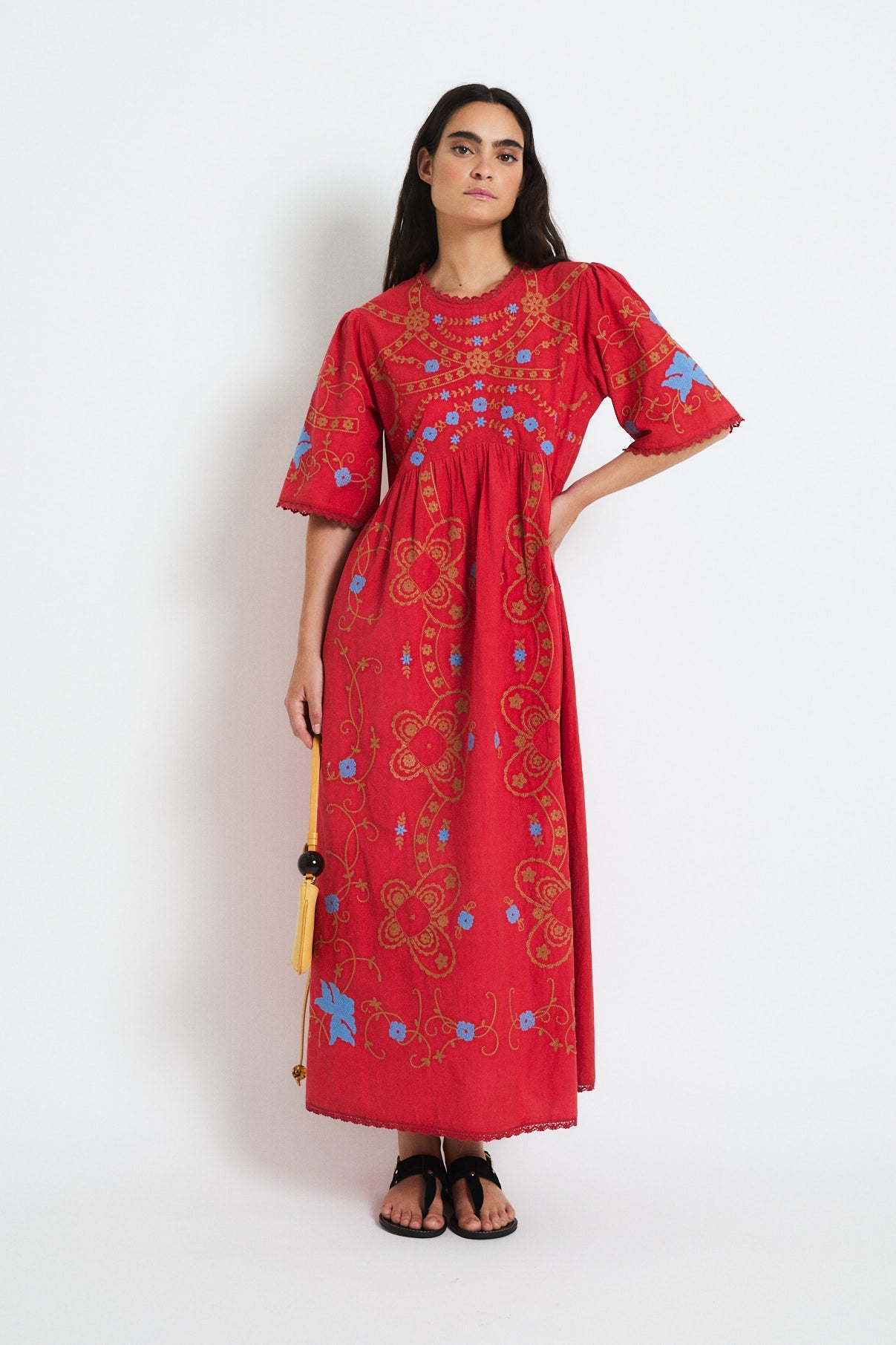 POPPY EMBROIDERY DRESS RED