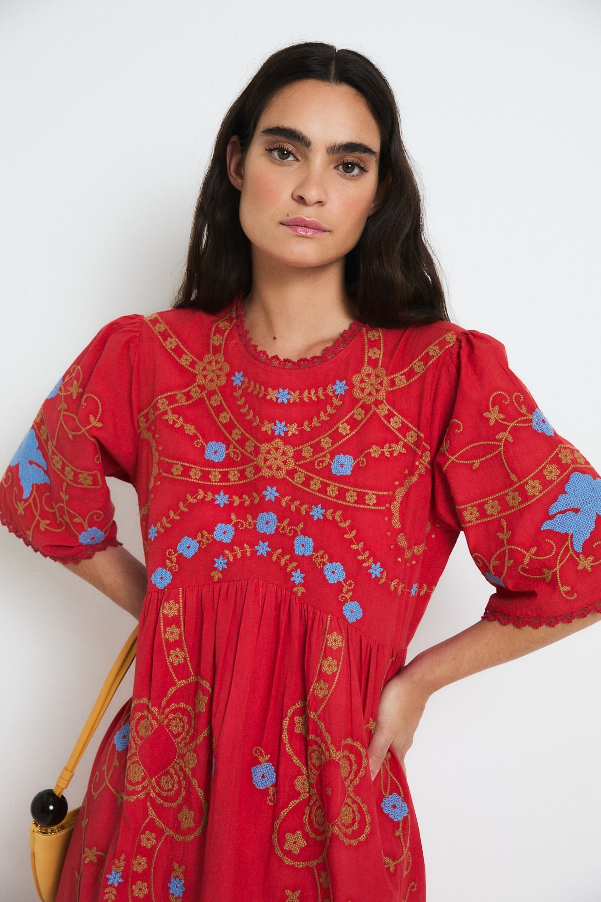 POPPY EMBROIDERY DRESS RED
