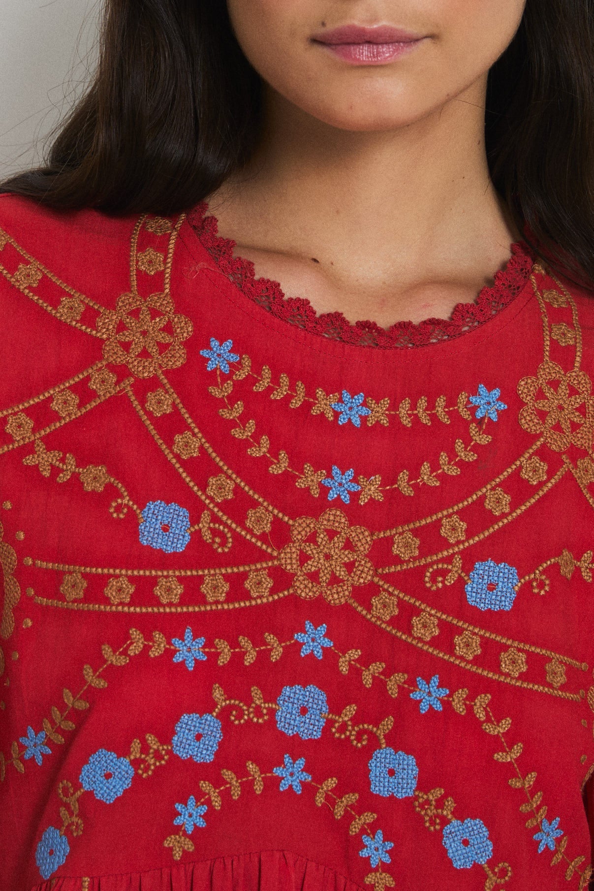 POPPY EMBROIDERY DRESS RED