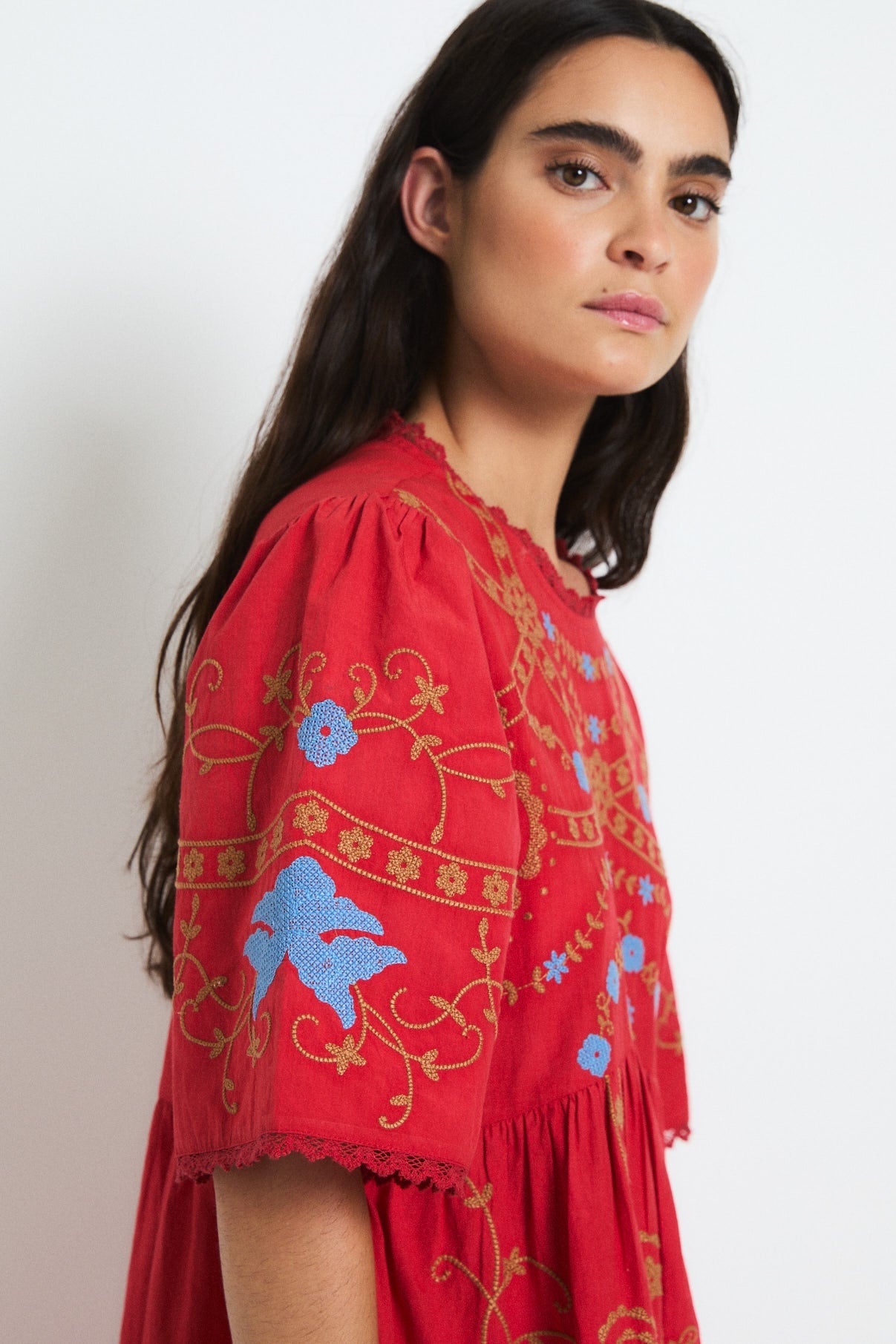 POPPY EMBROIDERY DRESS RED
